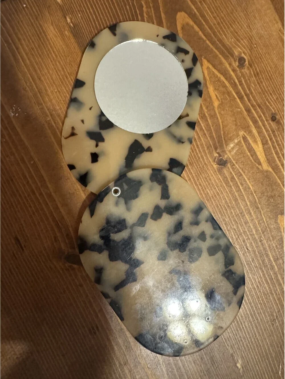 VTG Hand Held Sliding Mirror Tortoise Shell Purse Mirror Compact
